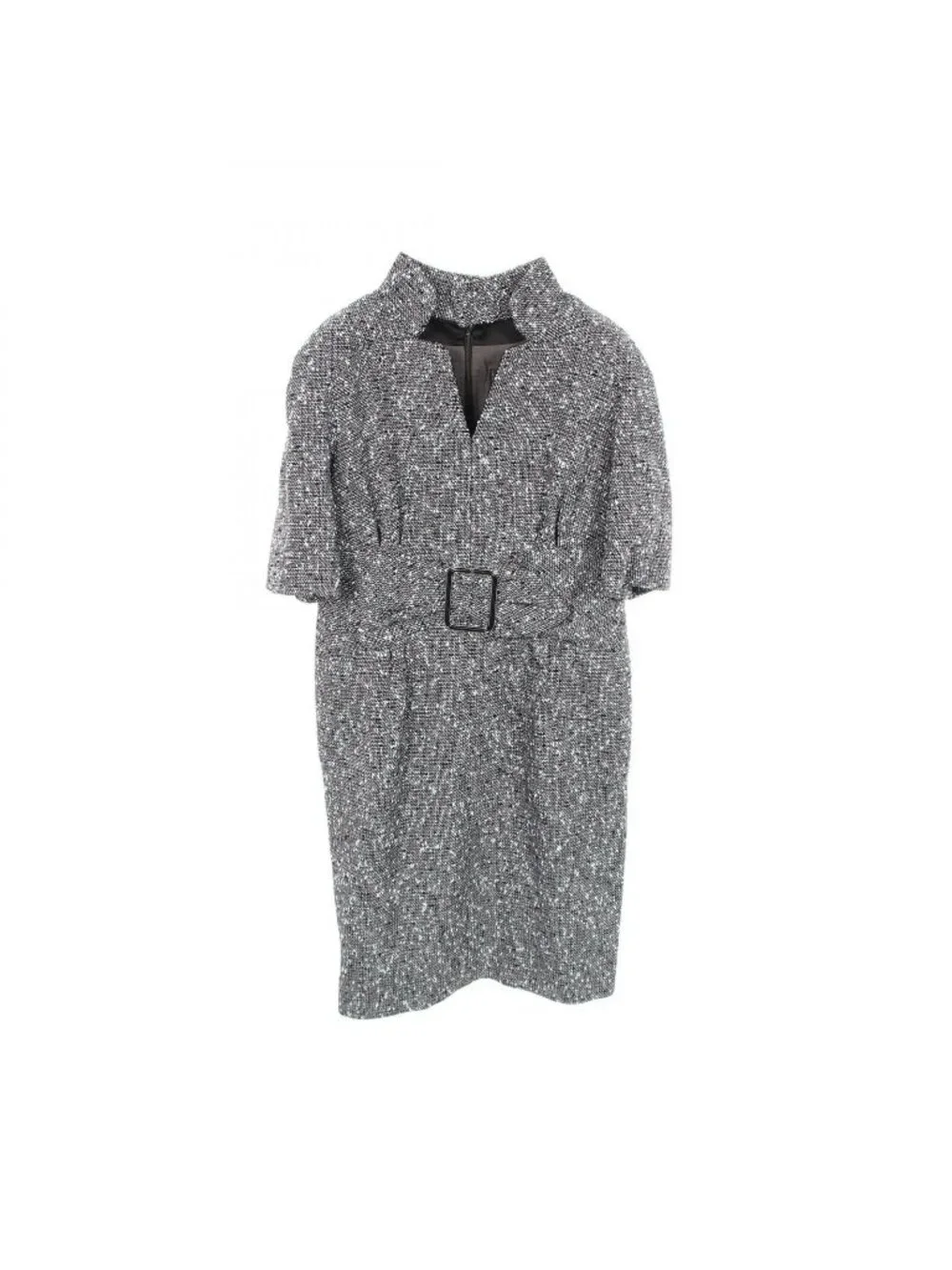 Chanel Dress CC Logo Tweed Short Sleeve Wool